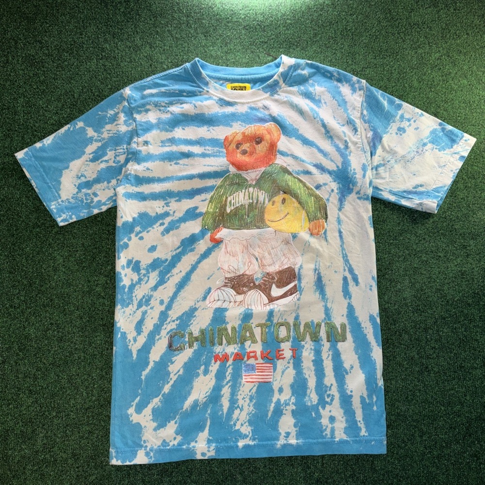 Chinatown Market RL Polo Bear T-Shirt Blue White Tie Dye Smiley Original Mens M